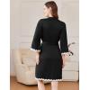 Ekouaer Women Kimono Robe 3/4 Sleeves Loungewear Dress Knee Length Sleepwear Pockets Housecoat Short Bathrobe S-XXL(C-black)