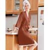 Ekouaer Women Kimono Robe 3/4 Sleeves Loungewear Dress Knee Length Sleepwear Pockets Housecoat Short Bathrobe S-XXL(C-caramel)