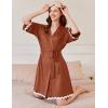 Ekouaer Women Kimono Robe 3/4 Sleeves Loungewear Dress Knee Length Sleepwear Pockets Housecoat Short Bathrobe S-XXL(C-caramel)