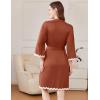 Ekouaer Women Kimono Robe 3/4 Sleeves Loungewear Dress Knee Length Sleepwear Pockets Housecoat Short Bathrobe S-XXL(C-caramel)