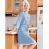 Ekouaer Women Kimono Robe 3/4 Sleeves Loungewear Dress Knee Length Sleepwear Pockets Housecoat Short Bathrobe S-XXL(C-clear Blue)