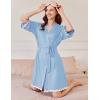 Ekouaer Women Kimono Robe 3/4 Sleeves Loungewear Dress Knee Length Sleepwear Pockets Housecoat Short Bathrobe S-XXL(C-clear Blue)