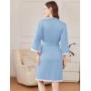 Ekouaer Women Kimono Robe 3/4 Sleeves Loungewear Dress Knee Length Sleepwear Pockets Housecoat Short Bathrobe S-XXL(C-clear Blue)