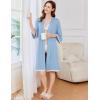 Ekouaer Women Kimono Robe 3/4 Sleeves Loungewear Dress Knee Length Sleepwear Pockets Housecoat Short Bathrobe S-XXL(C-clear Blue)