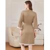 Ekouaer Women Kimono Robe 3/4 Sleeves Loungewear Dress Knee Length Sleepwear Pockets Housecoat Short Bathrobe S-XXL(C-khaki)