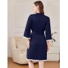 Ekouaer Women Kimono Robe 3/4 Sleeves Loungewear Dress Knee Length Sleepwear Pockets Housecoat Short Bathrobe S-XXL(C-navy Blue)