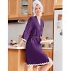 Ekouaer Women Kimono Robe 3/4 Sleeves Loungewear Dress Knee Length Sleepwear Pockets Housecoat Short Bathrobe S-XXL(C-purple)
