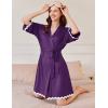 Ekouaer Women Kimono Robe 3/4 Sleeves Loungewear Dress Knee Length Sleepwear Pockets Housecoat Short Bathrobe S-XXL(C-purple)
