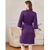 Ekouaer Women Kimono Robe 3/4 Sleeves Loungewear Dress Knee Length Sleepwear Pockets Housecoat Short Bathrobe S-XXL(C-purple)