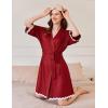 Ekouaer Women Kimono Robe 3/4 Sleeves Loungewear Dress Knee Length Sleepwear Pockets Housecoat Short Bathrobe S-XXL(C-wine Red)