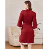 Ekouaer Women Kimono Robe 3/4 Sleeves Loungewear Dress Knee Length Sleepwear Pockets Housecoat Short Bathrobe S-XXL(C-wine Red)