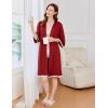 Ekouaer Women Kimono Robe 3/4 Sleeves Loungewear Dress Knee Length Sleepwear Pockets Housecoat Short Bathrobe S-XXL(C-wine Red)