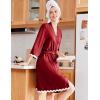 Ekouaer Women Kimono Robe 3/4 Sleeves Loungewear Dress Knee Length Sleepwear Pockets Housecoat Short Bathrobe S-XXL(C-wine Red)