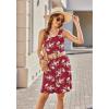 Ekouaer Women Nightgown with Pockets Sleep Shirts Sleeveless Sleepwear Pleated Front Nightshirt Round Neck Nightdress(Wine Red White Flower)