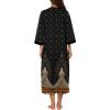 Ekouaer Women Zipper Robe 3/4 Sleeves Loungewear Dress Full Length Sleepwear Pockets Housecoat Nightgown Long Bathrobe(Style 1-pat19)