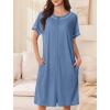 Ekouaer Women Zipper Robe Short Waffle Knit Bathrobe Lightweight Housecoat Soft Knee Length Loungewear with Pockets Navy Blue, S