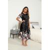 Ekouaer Women’s House Dress with Pockets Long Nightgowns for Women House Dress Pleated Front Moo Moos for Women S-XXXL(Black Flower)