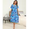 Ekouaer Women’s House Dress with Pockets Long Nightgowns for Women House Dress Pleated Front Moo Moos for Women S-XXXL(Blue Tie-dye Flowers)
