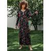 Ekouaer Women’s Long Sleeve Nightgown Full Length Sleepwear Long Sleepshirts Henley Sleep Dress S-4XL(B-b-black-floral Print)