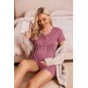 Ekouaer Women’s Maternity Nursing Pajama Sets Short Sleeve Postpartum Pajamas Breastfeeding Pregnancy Clothes(Grey Red)