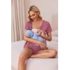 Ekouaer Women’s Maternity Nursing Pajama Sets Short Sleeve Postpartum Pajamas Breastfeeding Pregnancy Clothes(Grey Red)