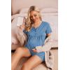 Ekouaer Women’s Maternity Nursing Pajama Sets Short Sleeve Postpartum Pajamas Breastfeeding Pregnancy Clothes(Light Blue)