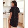 Ekouaer Womens Nightgown Button Down Night Gowns Short Sleeve Sleepshirt V Neck Nightshirt Soft Sleepwear S-XXL(Black Rose Cherry)