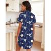 Ekouaer Womens Nightgown Button Down Night Gowns Short Sleeve Sleepshirt V Neck Nightshirt Soft Sleepwear S-XXL(Dark Blue Flower)