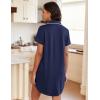 Ekouaer Womens Nightgown Button Down Night Gowns Short Sleeve Sleepshirt V Neck Nightshirt Soft Sleepwear S-XXL(Navy Blue)
