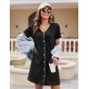 Ekouaer Women’s Nightgown Button Down Nightshirt Short Sleeve Sleepshirt Soft V Neck Sleepwear Pajama Dress(Black)