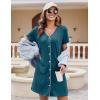 Ekouaer Women’s Nightgown Button Down Nightshirt Short Sleeve Sleepshirt Soft V Neck Sleepwear Pajama Dress(Blue Green)