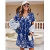 Ekouaer Women’s Nightgown Button Down Nightshirt Short Sleeve Sleepshirt Soft V Neck Sleepwear Pajama Dress(Evening Blue Vines)
