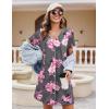 Ekouaer Women’s Nightgown Button Down Nightshirt Short Sleeve Sleepshirt Soft V Neck Sleepwear Pajama Dress(Grey Floral)