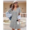 Ekouaer Women’s Nightgown Button Down Nightshirt Short Sleeve Sleepshirt Soft V Neck Sleepwear Pajama Dress(Grey Striped)