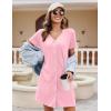 Ekouaer Women’s Nightgown Button Down Nightshirt Short Sleeve Sleepshirt Soft V Neck Sleepwear Pajama Dress(Pink)