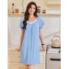Ekouaer Womens Nightgown Lace Trim V Neck Sleep Shirt Flare Short Sleeve Night Gown Pleated Nightshirt Ladies Nightdress(Clear Blue)