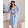 Ekouaer Womens Nightgown Lace Trim V Neck Sleep Shirt Flare Short Sleeve Night Gown Pleated Nightshirt Ladies Nightdress(Clear Blue)