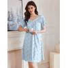 Ekouaer Womens Nightgown Lace Trim V Neck Sleep Shirt Flare Short Sleeve Night Gown Pleated Nightshirt Ladies Nightdress(Floral Blue)