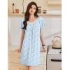 Ekouaer Womens Nightgown Lace Trim V Neck Sleep Shirt Flare Short Sleeve Night Gown Pleated Nightshirt Ladies Nightdress(Floral Blue)