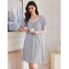 Ekouaer Womens Nightgown Lace Trim V Neck Sleep Shirt Flare Short Sleeve Night Gown Pleated Nightshirt Ladies Nightdress(Light Grey)