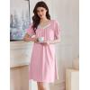 Ekouaer Womens Nightgown Lace Trim V Neck Sleep Shirt Flare Short Sleeve Night Gown Pleated Nightshirt Ladies Nightdress(Misty Rose)