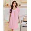 Ekouaer Womens Nightgown Lace Trim V Neck Sleep Shirt Flare Short Sleeve Night Gown Pleated Nightshirt Ladies Nightdress(Misty Rose)