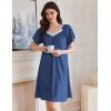 Ekouaer Womens Nightgown Lace Trim V Neck Sleep Shirt Flare Short Sleeve Night Gown Pleated Nightshirt Ladies Nightdress(Navy Blue)