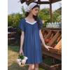 Ekouaer Womens Nightgown Lace Trim V Neck Sleep Shirt Flare Short Sleeve Night Gown Pleated Nightshirt Ladies Nightdress(Navy Blue)