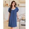 Ekouaer Womens Nightgown Lace Trim V Neck Sleep Shirt Flare Short Sleeve Night Gown Pleated Nightshirt Ladies Nightdress(Navy Blue)