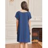 Ekouaer Womens Nightgown Lace Trim V Neck Sleep Shirt Flare Short Sleeve Night Gown Pleated Nightshirt Ladies Nightdress(Navy Blue)