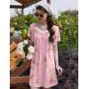 Ekouaer Womens Nightgown Lace Trim V Neck Sleep Shirt Flare Short Sleeve Night Gown Pleated Nightshirt Ladies Nightdress(Pink Flower)