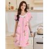 Ekouaer Womens Nightgown Lace Trim V Neck Sleep Shirt Flare Short Sleeve Night Gown Pleated Nightshirt Ladies Nightdress(Pink Flower)