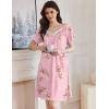Ekouaer Womens Nightgown Lace Trim V Neck Sleep Shirt Flare Short Sleeve Night Gown Pleated Nightshirt Ladies Nightdress(Pink Flower)