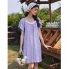 Ekouaer Womens Nightgown Lace Trim V Neck Sleep Shirt Flare Short Sleeve Night Gown Pleated Nightshirt Ladies Nightdress(Purple Floral)